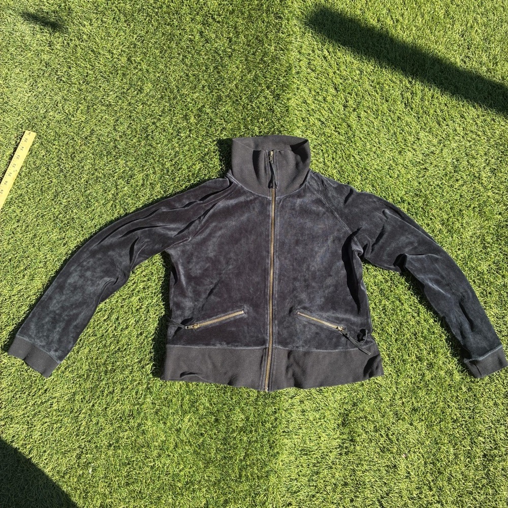 Isabella Bird Womens XL Black Velour Zip Up Jacket Funnel Neck Raglan Track Y2K